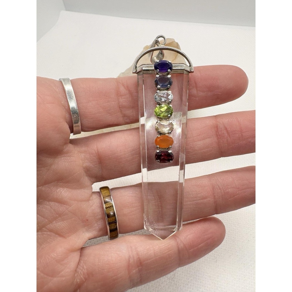 Sterling‎ Silver Quartz Point Chakra Pendant Amethyst Peridot Iolite Gemstone